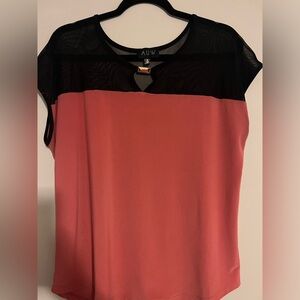 AUW coral and black sheer blouse